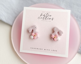 Easter Bunny Clay Earrings, Bunny Rabbit Stud Earrings, Cute Easter Studs, Handmade Polymer Clay Easter Earrings Gift, Cute Spring Earrings