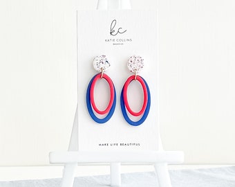 Pendientes de arcilla polimérica del 4 de julio: aros rojos, blancos y azules