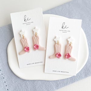 Pink Cowboy Boot Earrings: Handmade Polymer Clay Western Jewelry