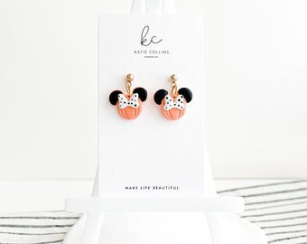 Minnie Mouse Halloween Earrings: Pumpkin Polka Dot Polymer Clay Dangles
