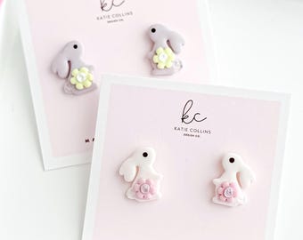 Easter Bunny Stud Earrings | Handmade Polymer Clay Gifts for Spring