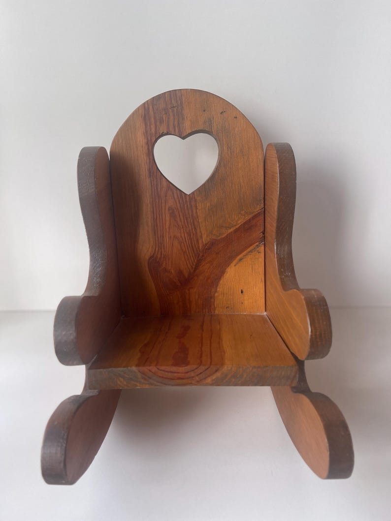 Vintage Wooden Doll Rocking Chair With Heart Cutout – Rustic Miniature ...