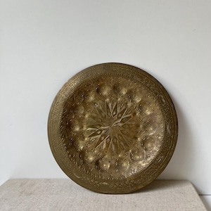 Vintage Hand-Etched Brass Decorative Plate – Middle Eastern Wall Hanging, Boho Home Decor - Brass Tray - Embossed Brass - Hanging Brass Tray