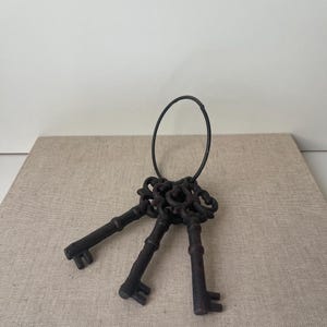 Vintage gietijzeren skeletsleutels aan ring - antieke stijl decoratieve sleutels - rustiek boerderijdecor - vintage sleutels - hangende sleutels - sleutelhaak