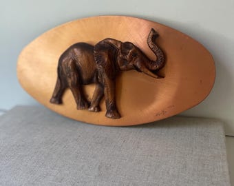 Vintage 1970s Copper Wall Art African Tusked Elephants 3D