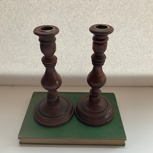 Vintage Wood Hand-turned Candlestick holders