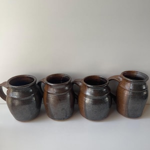 Rustic Handmade Stoneware Mugs (Set of 4) – Hand-Thrown Pottery Cups – Earthy Brown & Black Glaze – Artisan Ceramic | Designer Style Mugs