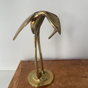 Small Vintage Brass Crane Figurine | Minimalist Brass Bird Statue | Bent Neck Heron | Mid-Century Decor Accent | Brass Bird | Shelf Decor