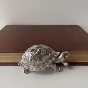 Vintage Silver Turtle Brooch with Clear Rhinestones – Estate Jewelry Pin, Animal Lover Gift, Statement Accessory - Turtle Collector Gift
