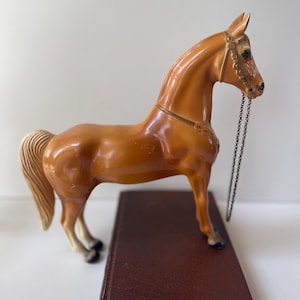 Vintage Breyer Horse Figurine – Tan Plastic Model with Chain Bridle – Early Breyer Mold – Equestrian Collector’s Horse | Breyer Collector