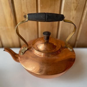 Vintage Copper/Wood Tea Kettle