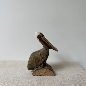 Hand-Carved Wooden Pelican Figurine – Vintage Coastal Nautical Décor – Rustic Seaside Bird Statue - Handcarved Pelican - Signed Pelican