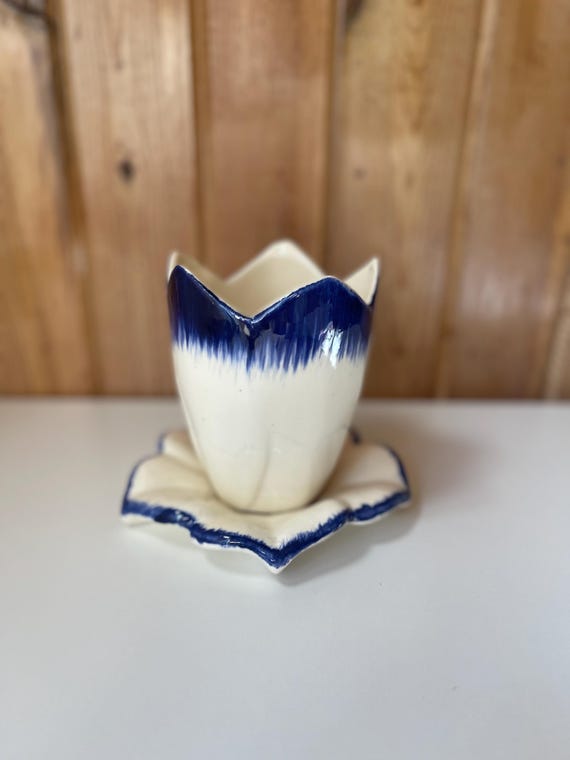 青と白の蓮の花模様の陶器壺 青と白の蓮の花模様の陶器壺 青と白の蓮