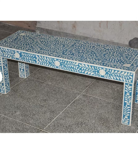 Handmade Wooden Bone Inlay Bench Blue Butler Inlay Furniture - Etsy