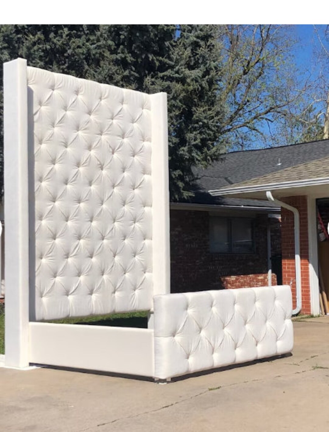 Tufted Headboard Ceiling Height Bed Frame Upholstered King Etsy UK