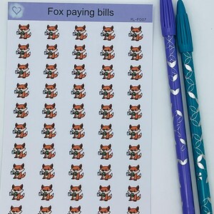Naklejka planera Fox Paying Bills, planowanie funkcjonalne