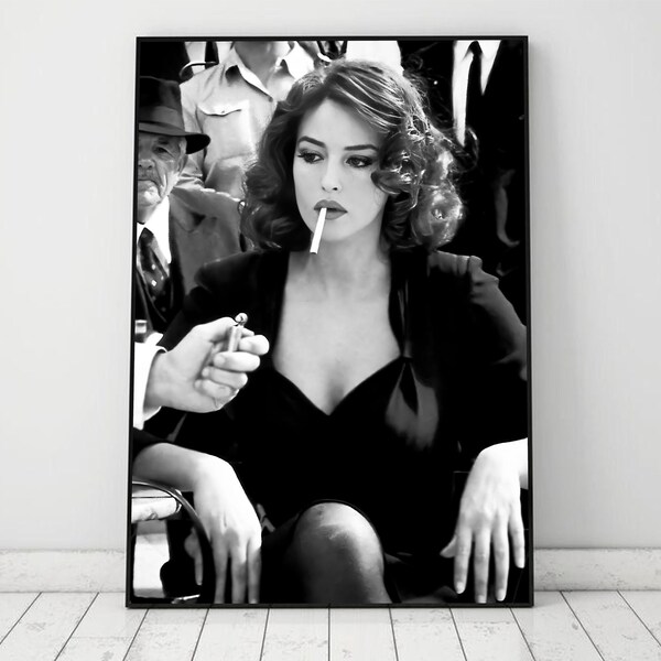 Monica Bellucci Poster, Black and White poster, retro poster, vintage poster, film poster, retro movie poster, vintage movie poster,