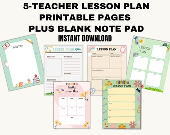 Printable Lesson Plan 5 pages with added Note Pad page