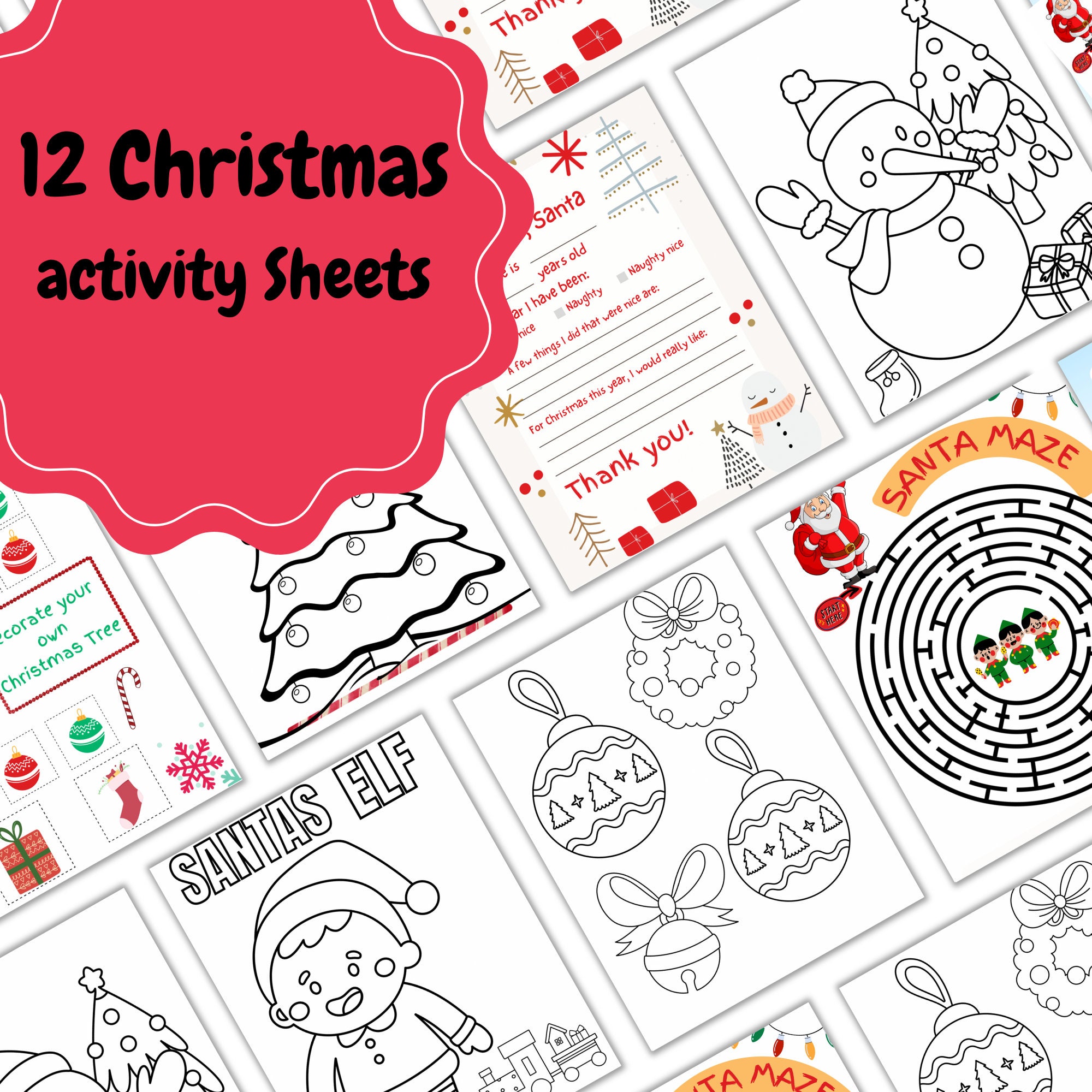 Christmas Activities for Kids, Coloring, Cutting Decorate and Creating