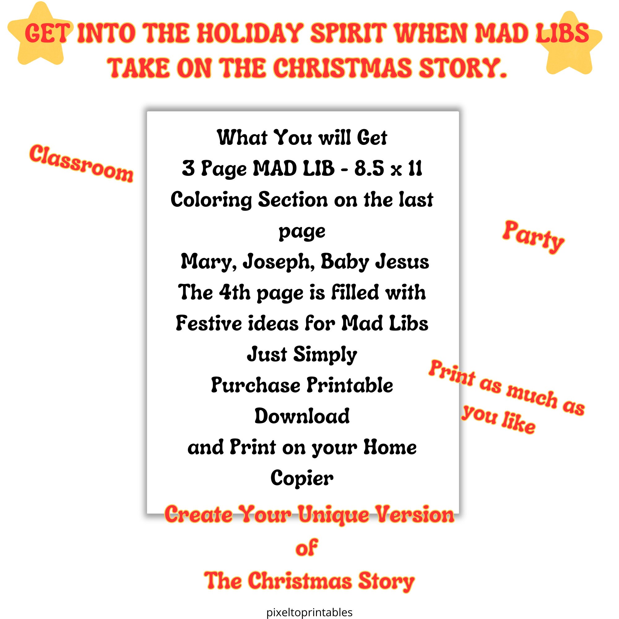 Printable Mad Lib-celebrate Baby Jesus' Christmas Story Fun Activity - Etsy