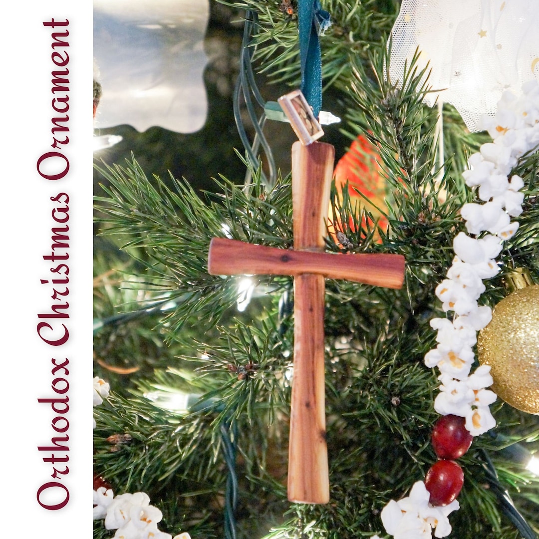 Orthodox Christmas Ornament Hand-carved Wooden Cross With Nativity Icon