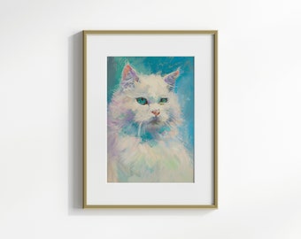 Cat portrait, pastel wall art, preppy dorm room decor, vertical wall art dopamine decor, cat lover gift, digital print