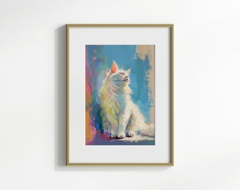 Cat portrait, pastel wall art, preppy dorm room decor, vertical wall art dopamine decor, cat lover gift, digital print
