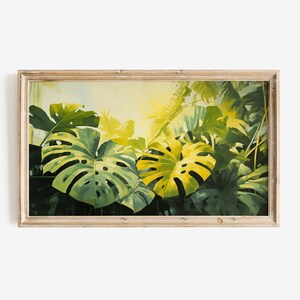 Tropical Jungle Monstera Leaves Art, Modern Green and Yellow Wall Decor for Home and Office