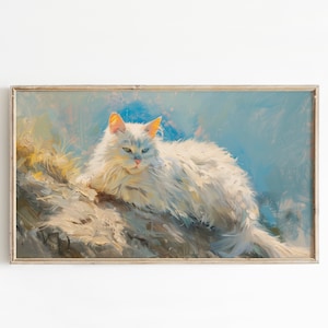 Cat Painting, Digital Art, Frame TV Art, Cat Wall Decor, Feline Artwork, Home Decoration, Animal Portrait, Living Room Art