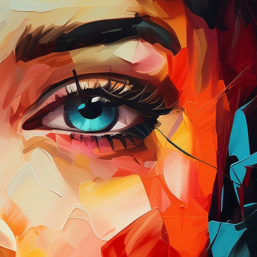 Colorful Abstract Woman Portrait Digital Art, Vibrant Modern Home Decor ...