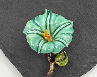 Vintage HAR Hargo Mint Green Morning Glory Flower Enamel Brooch Pin