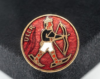 Vintage ULLR Norse God of Skiing Winter & Archery Enamel Pin by A. Augis Lyon