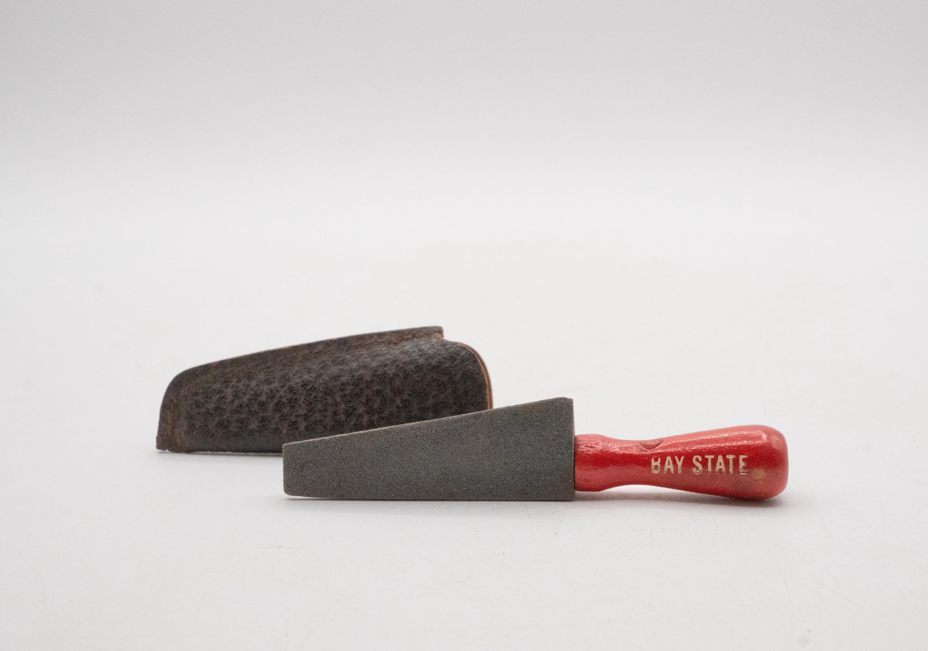 Vintage Bay State Fishing Hook Whetstone Sharpener with Leather Sheath