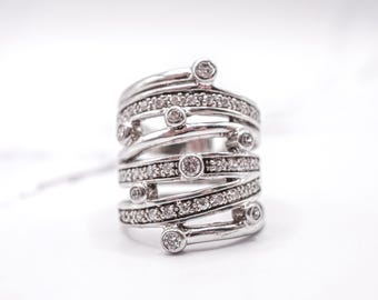 Vintage Stacked Bezel & Pave Sterling Silver 925 Cocktail Ring Size 7