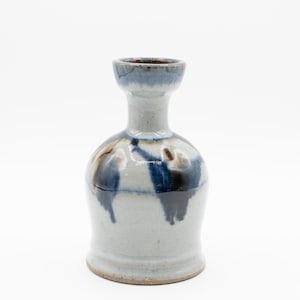 Vintage Ceramic Studio Pottery Oil Lamp - 5.75 Blue & Gray Handmade Signed SHP