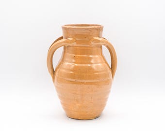 J.B. Cole Attributed 7.5" Tan Brown Ribbed Wishbone Vase - Vintage NC Pottery