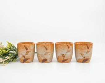 Set of 4 Shinoware Sake Ochoko Guinomi Japanese Style Tea Cups Shino Glaze