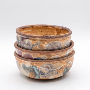 Set of 3 Joyce Brown Stone Crow Studio Pottery Cereal Bowls - Vintage Pittsboro NC