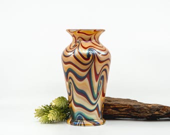 Vintage 2000 Steven Lundberg 8.25" Glass Art Swirl Vase - Davenport CA Signed