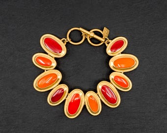 Vintage Anne Klein Orange & Red Oval Cabochon Byzantine Jewels of India Bracelet