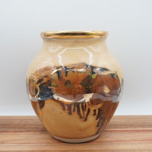 1991 Ed Weintraub Lakewood Pottery 7" Gold Glaze Vase Vintage NC Studio Signed