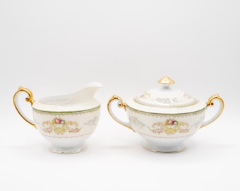 Vintage Meito Muriel Murel Floral Creamer & Sugar Bowl w/ Lid Hand Painted Japan