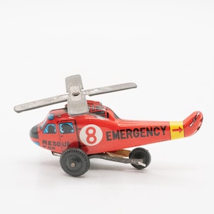 1960&#39;s Tin Litho Red No 8 Rescue Emergency Helicopter Toy Made in Japan