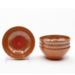Set of 4 Pilkington&#39;s Royal Lancastrian England Orange Crystalline Bowls Antique English Pottery