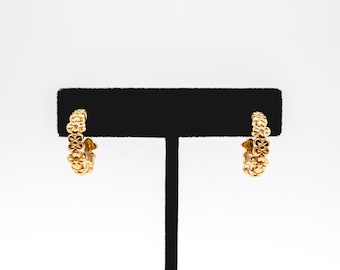 Vintage Monet Gold Tone Daisy Flower Open Hoop Earrings