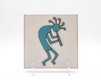 Vintage Masterworks Handcrafted Kokopelli Flute Dancer 5.85" Ceramic Tile Trivet