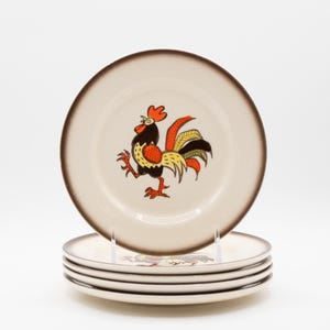 Set of 5 Vintage Metlox Poppytrail Vernon Red Rooster 7.5&quot; Salad Plates