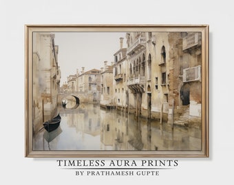 Venice Canal Vintage Oil Painting l Rustic Muted Neutral Italy Wall Art l PRINTABLE Digital Download l