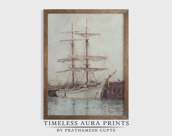 Vintage Nautical Sailboat Watercolor Painting | Antique Coastal Print | PRINTABLE Digital Download |