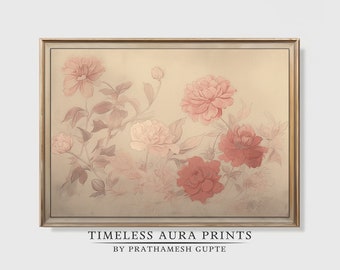 Antique Botanical Pink and Cream Watercolor Painting | Bedroom Wall Art | PRINTABLE Digital Download |